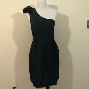 Anthropologie midnight teal one-shoulder cocktail sheath size 12
